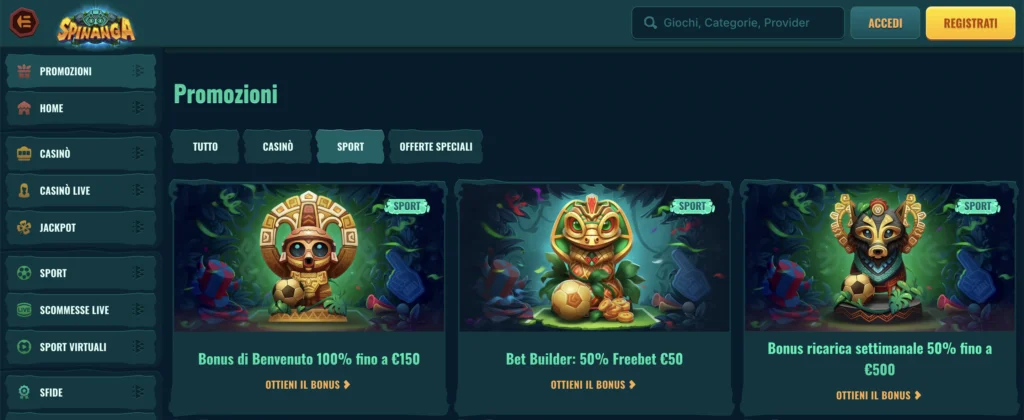 Scommesse 2 Spinanga Bonus Benvenuto
